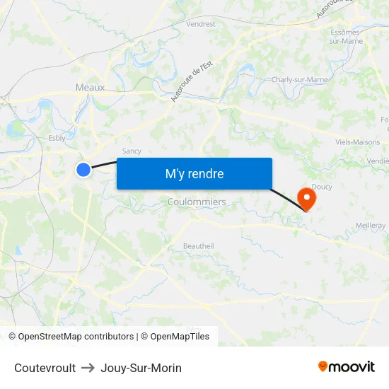 Coutevroult to Jouy-Sur-Morin map