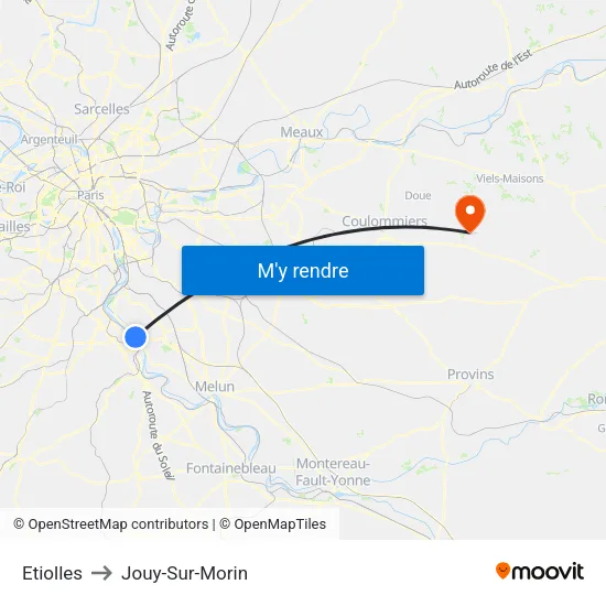 Etiolles to Jouy-Sur-Morin map