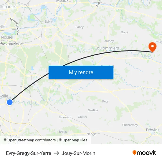 Evry-Gregy-Sur-Yerre to Jouy-Sur-Morin map