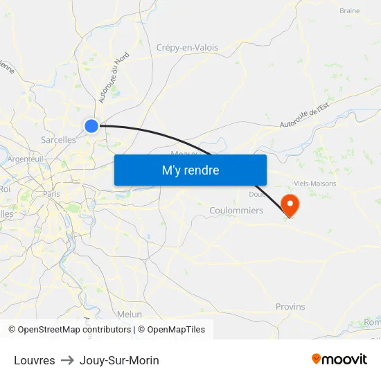 Louvres to Jouy-Sur-Morin map