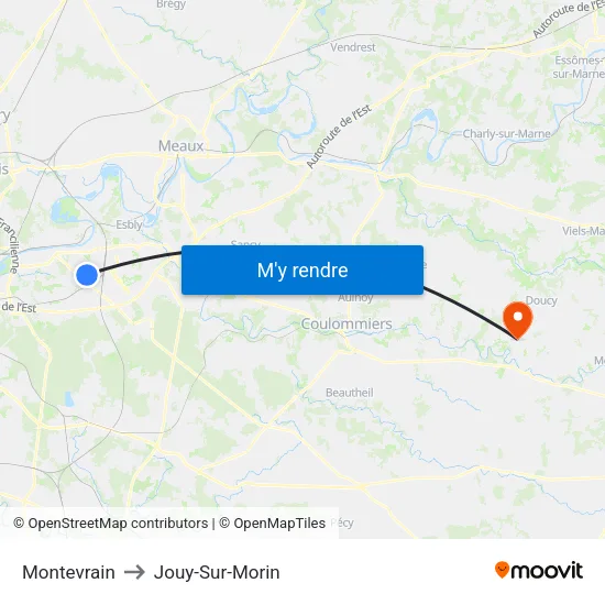 Montevrain to Jouy-Sur-Morin map