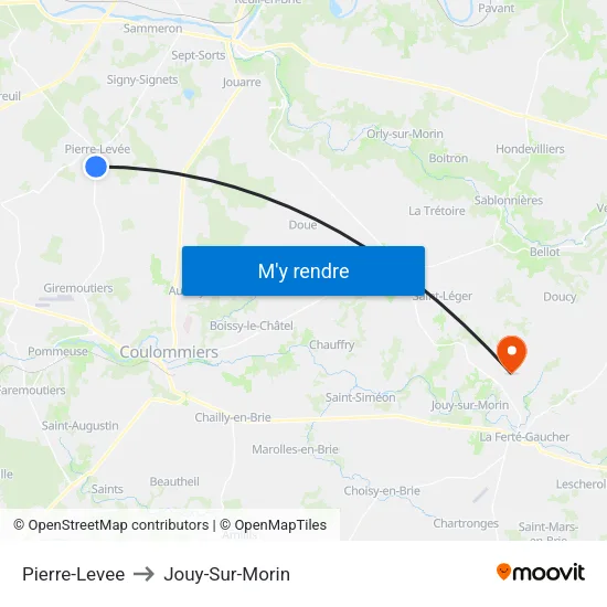 Pierre-Levee to Jouy-Sur-Morin map