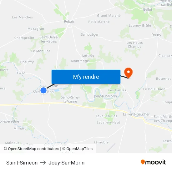 Saint-Simeon to Jouy-Sur-Morin map
