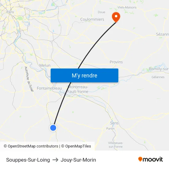 Souppes-Sur-Loing to Jouy-Sur-Morin map