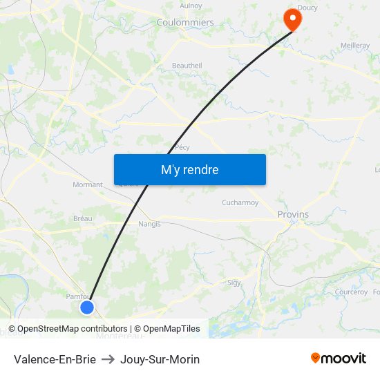 Valence-En-Brie to Jouy-Sur-Morin map