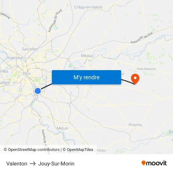 Valenton to Jouy-Sur-Morin map