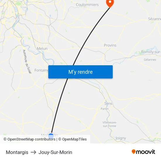 Montargis to Jouy-Sur-Morin map