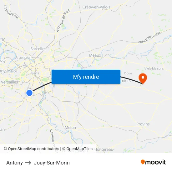 Antony to Jouy-Sur-Morin map