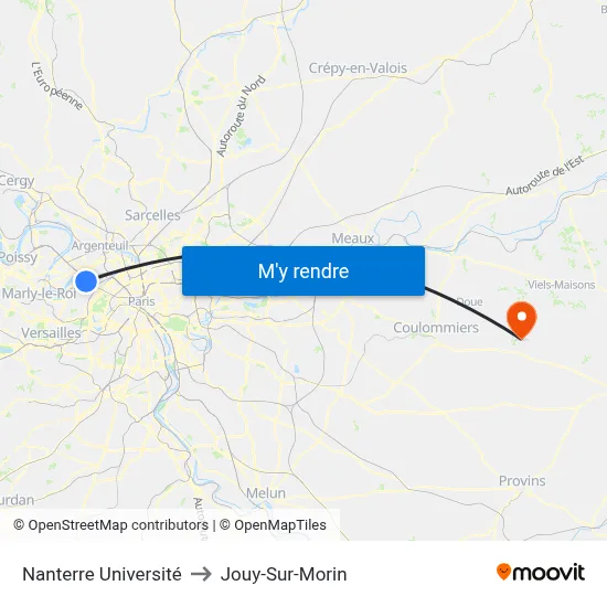 Nanterre Université to Jouy-Sur-Morin map