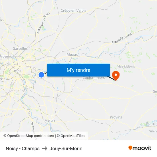 Noisy - Champs to Jouy-Sur-Morin map