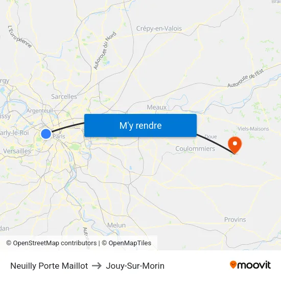 Neuilly Porte Maillot to Jouy-Sur-Morin map