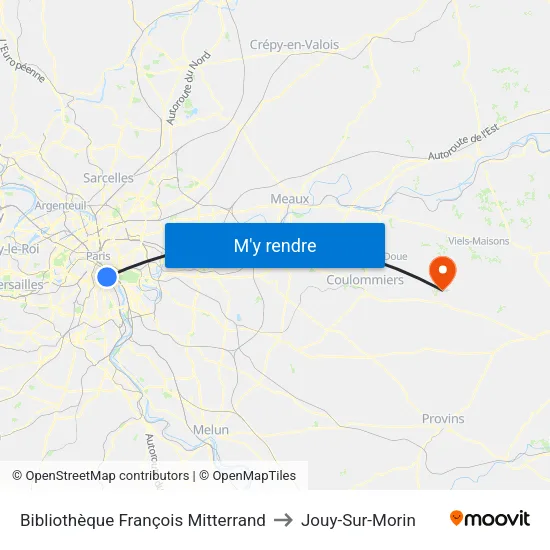 Bibliothèque François Mitterrand to Jouy-Sur-Morin map