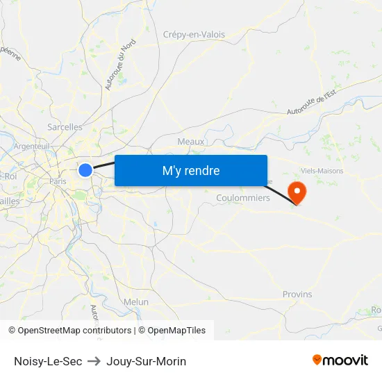 Noisy-Le-Sec to Jouy-Sur-Morin map