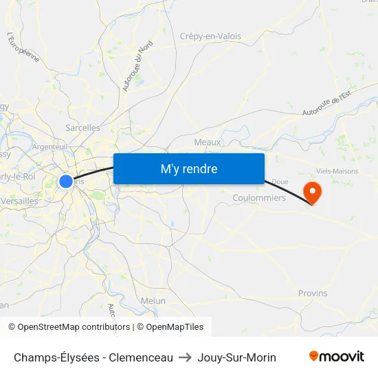 Champs-Élysées - Clemenceau to Jouy-Sur-Morin map