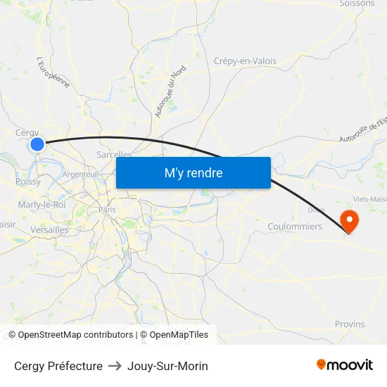 Cergy Préfecture to Jouy-Sur-Morin map