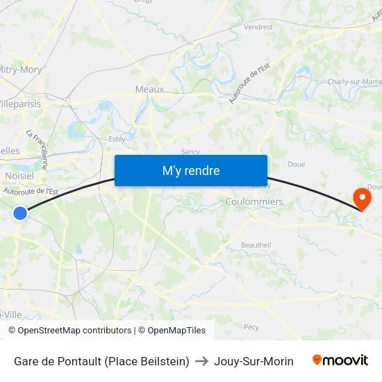 Gare de Pontault (Place Beilstein) to Jouy-Sur-Morin map