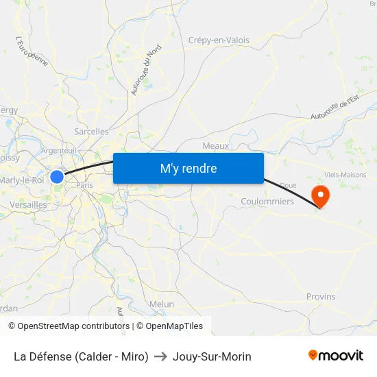 La Défense (Calder - Miro) to Jouy-Sur-Morin map