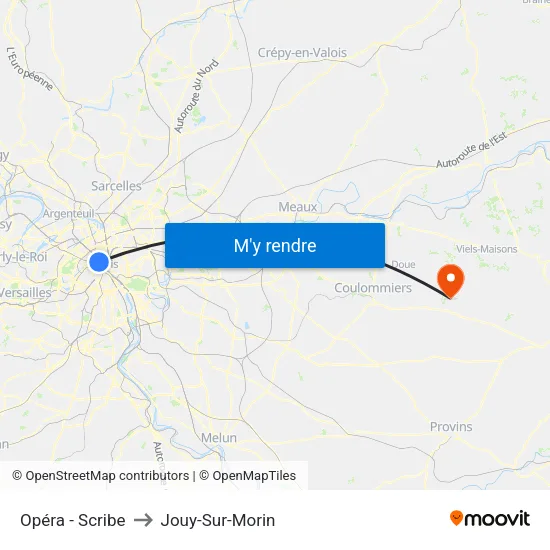 Opéra - Scribe to Jouy-Sur-Morin map