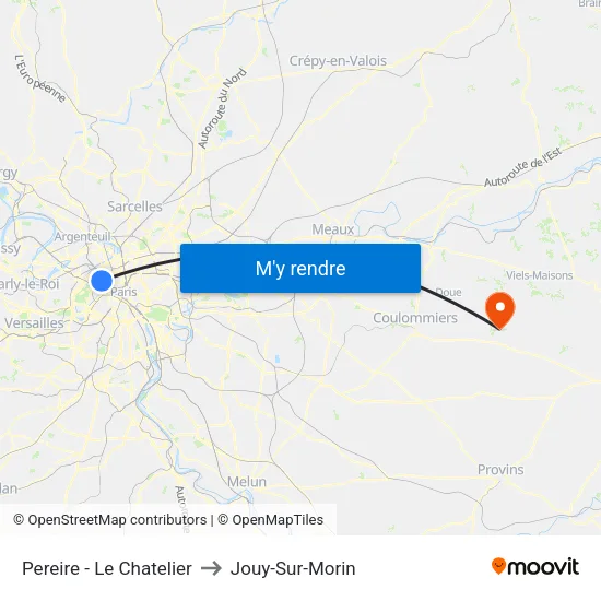 Pereire - Le Chatelier to Jouy-Sur-Morin map