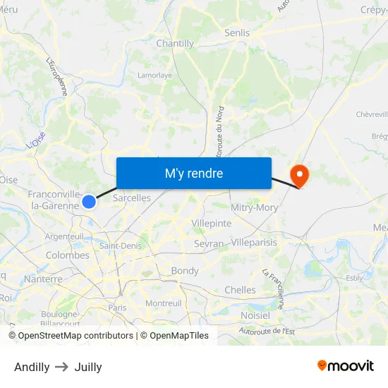 Andilly to Juilly map