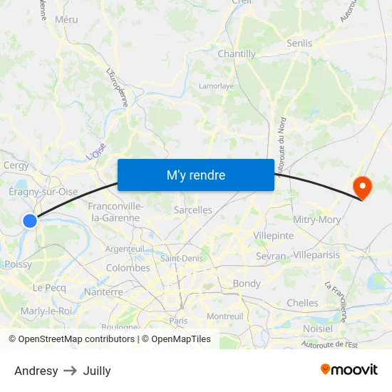 Andresy to Juilly map