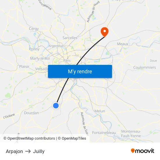 Arpajon to Juilly map