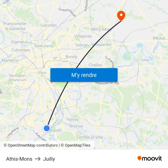 Athis-Mons to Juilly map