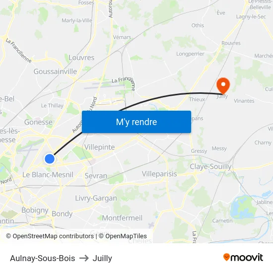 Aulnay-Sous-Bois to Juilly map