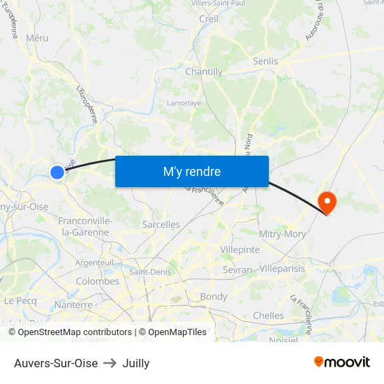 Auvers-Sur-Oise to Juilly map