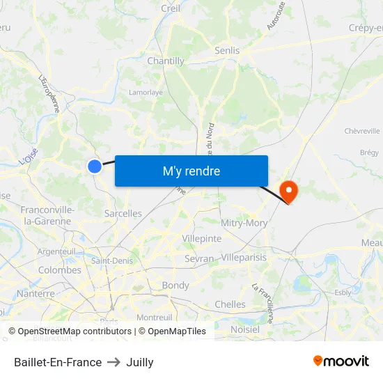 Baillet-En-France to Juilly map