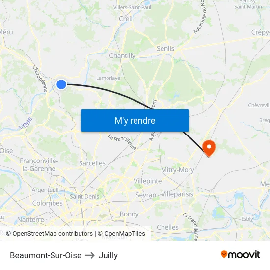 Beaumont-Sur-Oise to Juilly map