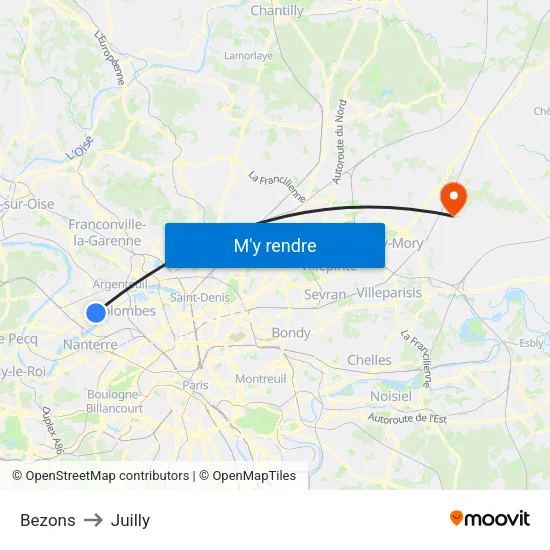 Bezons to Juilly map