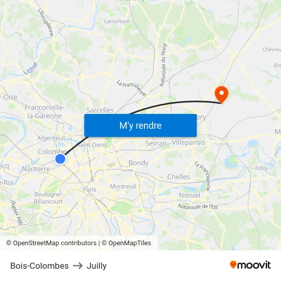 Bois-Colombes to Juilly map