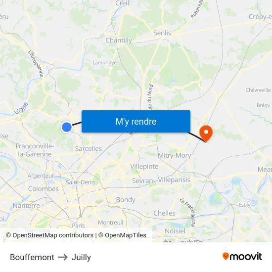 Bouffemont to Juilly map