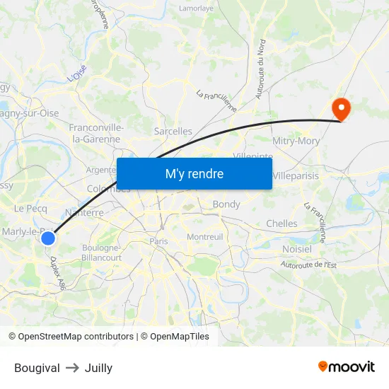Bougival to Juilly map