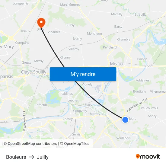 Bouleurs to Juilly map