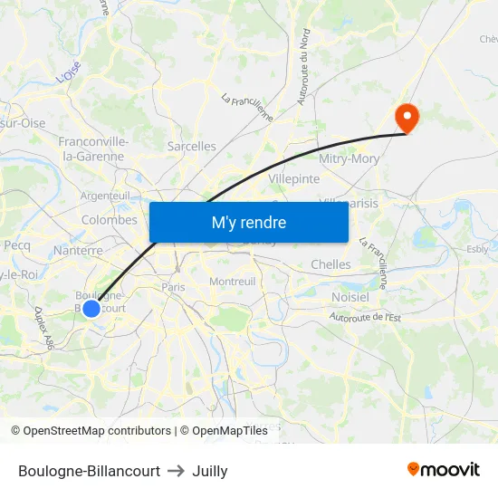 Boulogne-Billancourt to Juilly map
