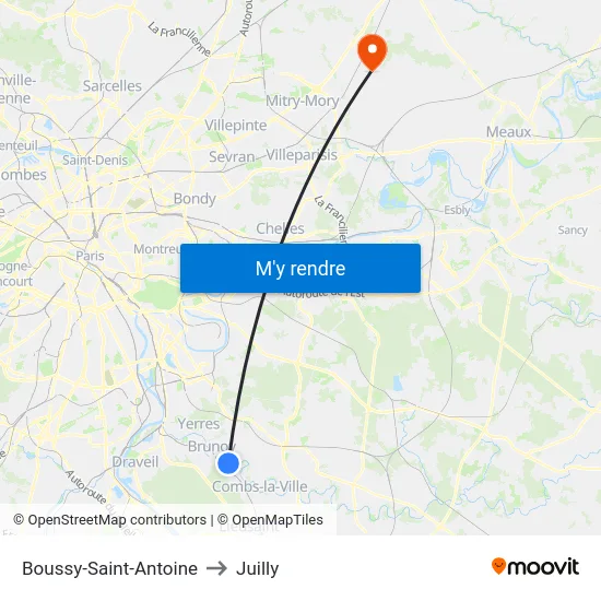Boussy-Saint-Antoine to Juilly map