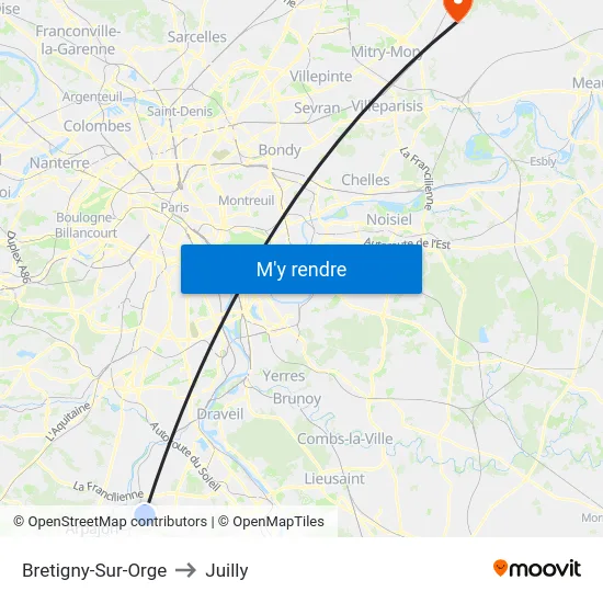 Bretigny-Sur-Orge to Juilly map