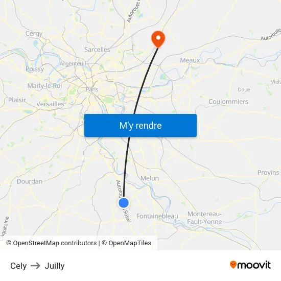 Cely to Juilly map