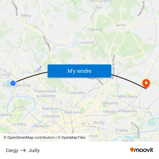 Cergy to Juilly map