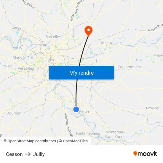 Cesson to Juilly map
