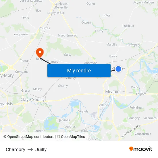 Chambry to Juilly map