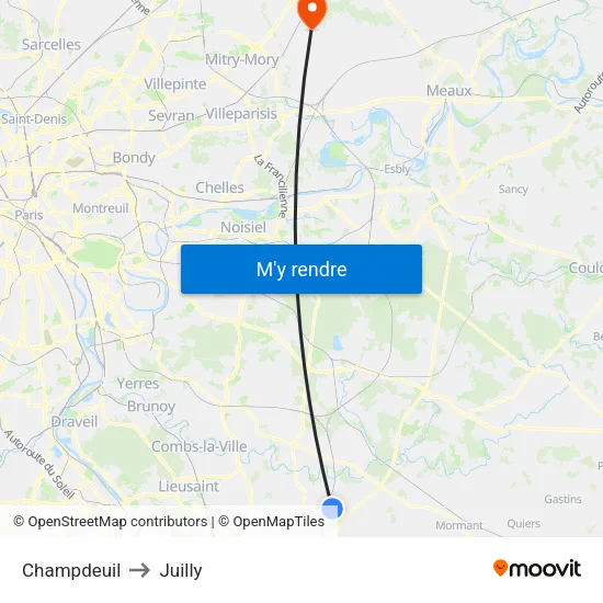 Champdeuil to Juilly map