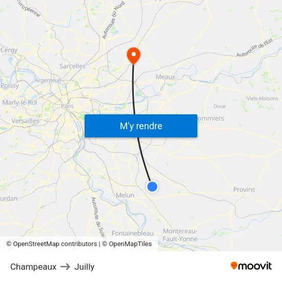 Champeaux to Juilly map
