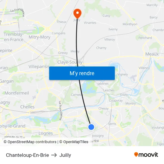 Chanteloup-En-Brie to Juilly map