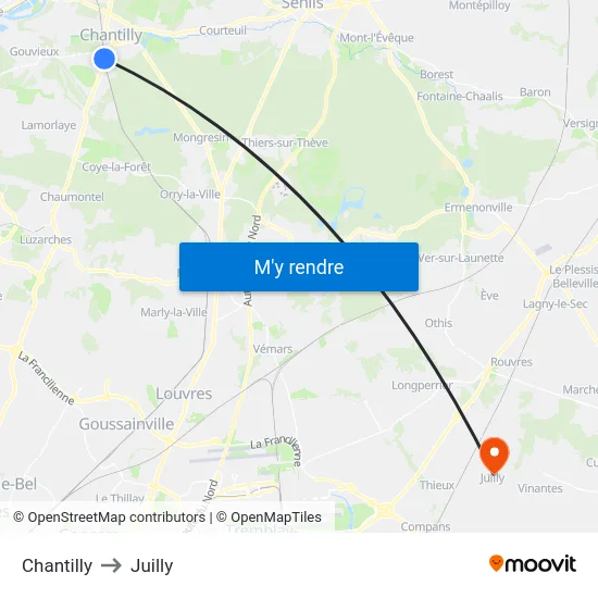 Chantilly to Juilly map