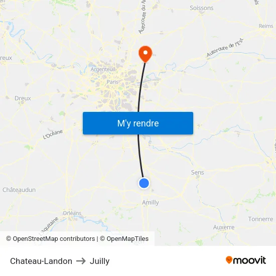 Chateau-Landon to Juilly map