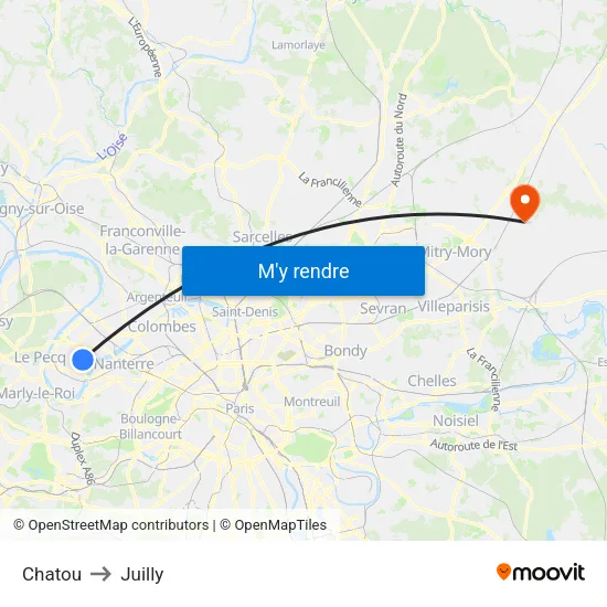 Chatou to Juilly map