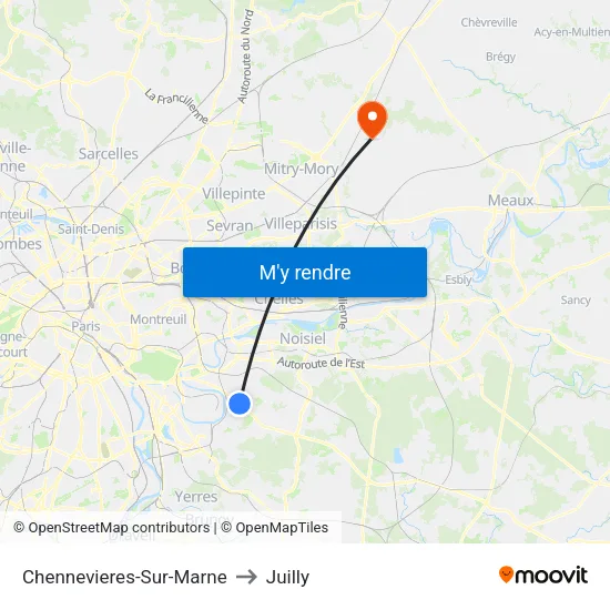 Chennevieres-Sur-Marne to Juilly map
